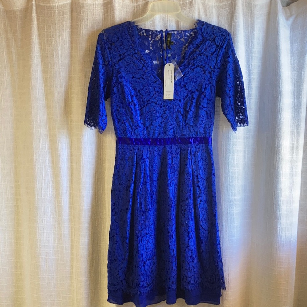 Cobalt Blue Dress. Flattering cross over bodice. S